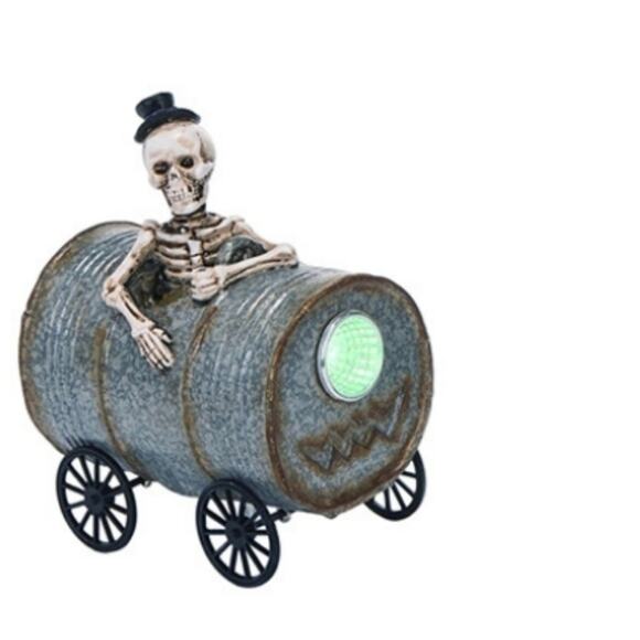 Transpac Resin 5in Silver Halloween Light Up Musical Barrel Figurine Set of 3 - Picture 4 of 15